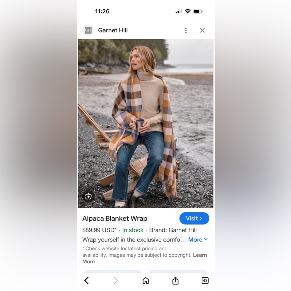 Garnet Hill Alpaca Blanket Wrap in Tan and Cream